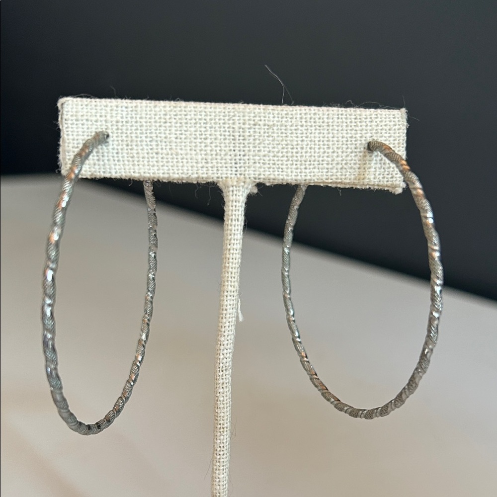 Vintage Textured Silver Hoop Earrings